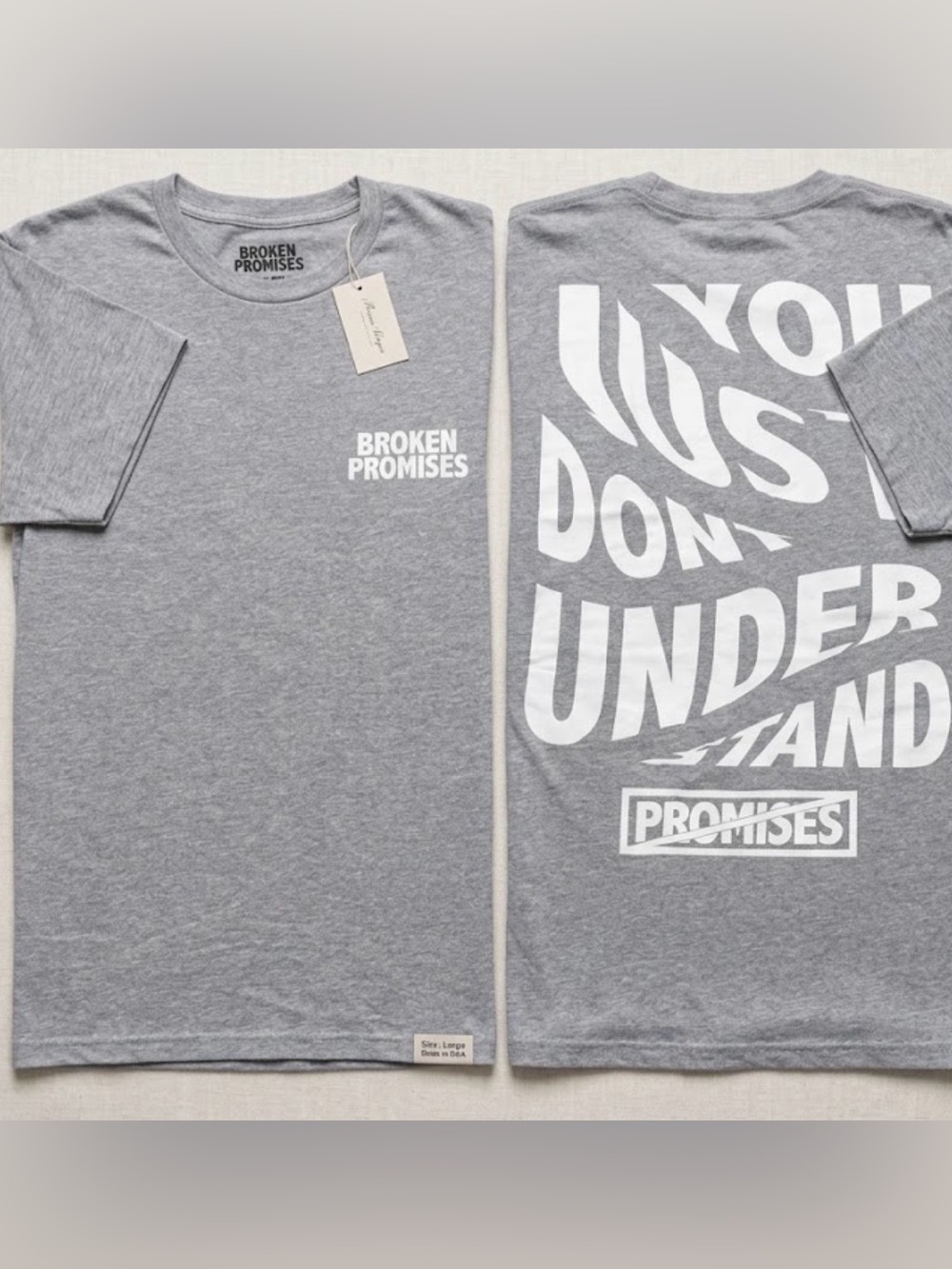 New Men's Broken Promises Gray Graphic Tee XXL